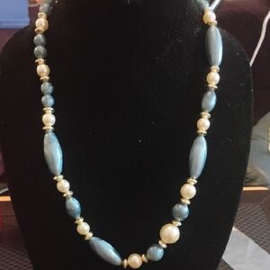 Elegant Blue and Gold Beaded Necklace